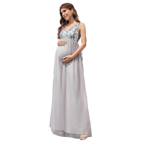 Maternity Contrast Sequin Mesh Dress Maxi Gown S - Picture 2 of 6